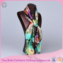 Shanghai Story Luxurious 100% Silk Charmeuse Long Scarf Rose Flowers Pattern wholesale scarves